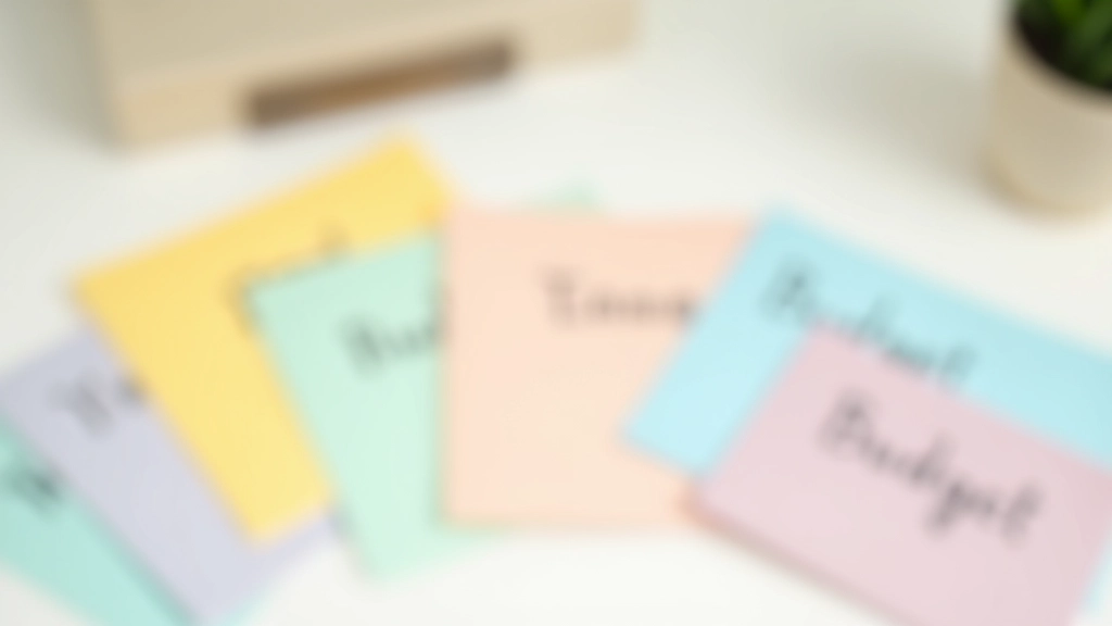 Enveloppes colorées pour la budgétisation mensuelle avec catégories de dépenses