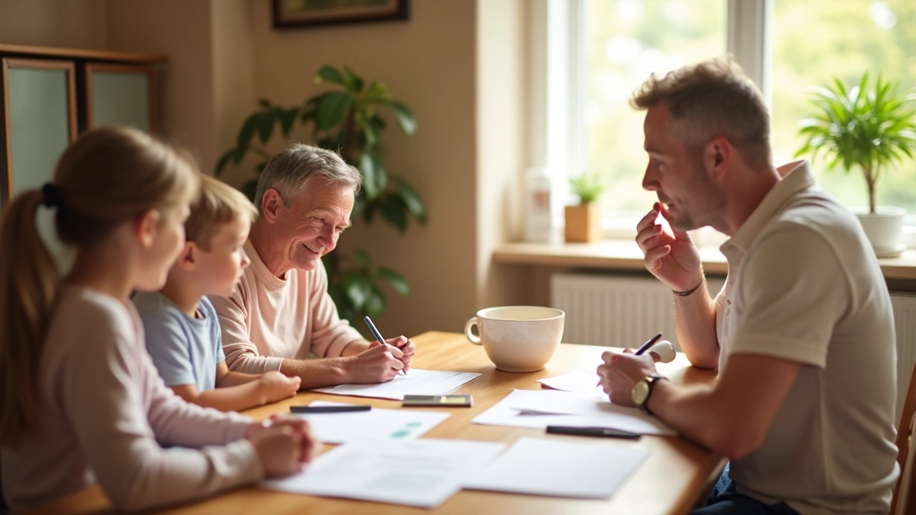 Famille française discutant de son budget avec la méthode des enveloppes